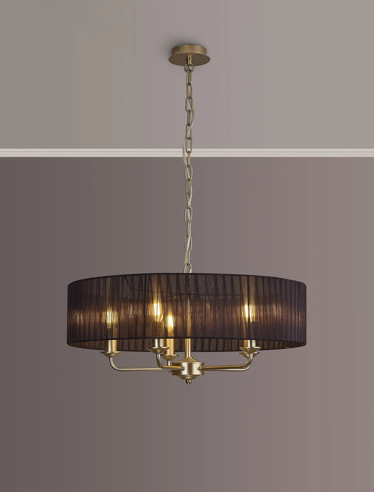 Banyan 45cm 3 Light Pendant Champagne Gold, Black DK0962  Deco Banyan CG BL